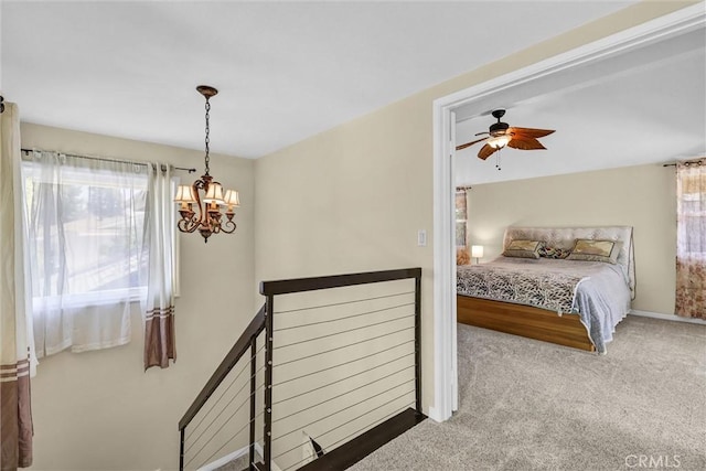 22839 Ridge Route Ln, Lake Forest, CA 92630 - bedroom with carpet, baseboards, and ceiling fan with notable chandelier