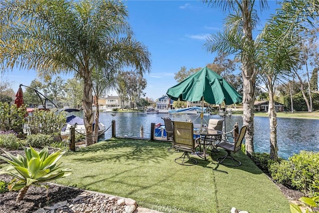 22839 Ridge Route Ln, Lake Forest, CA 92630 - view of dock with a lawn and a water view