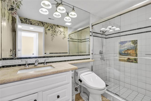 22839 Ridge Route Ln, Lake Forest, CA 92630 - full bath with vanity, toilet, a stall shower, and visible vents