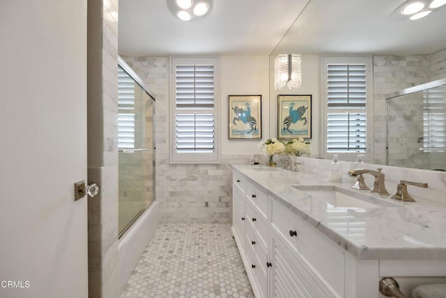 380 S Orange Grove Blvd Unit 6, Pasadena, CA 91105 - full bathroom featuring double vanity, tile patterned flooring, and shower / bath combination with glass door