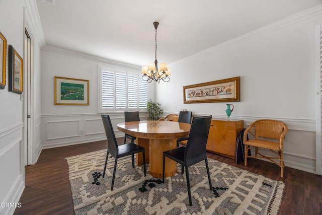380 S Orange Grove Blvd Unit 6, Pasadena, CA 91105 - dining area with dark wood-type flooring, a chandelier, crown molding, and a decorative wall
