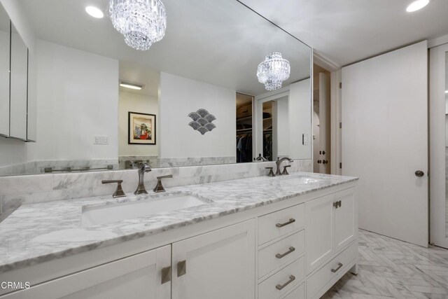 380 S Orange Grove Blvd Unit 6, Pasadena, CA 91105 - full bath featuring a chandelier, double vanity, recessed lighting, and a walk in closet