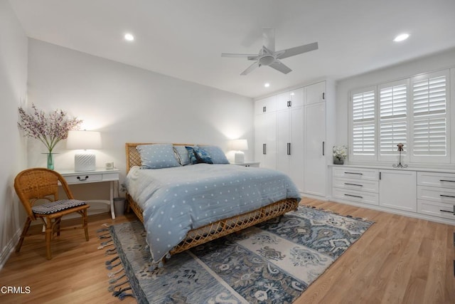 380 S Orange Grove Blvd Unit 6, Pasadena, CA 91105 - bedroom with light wood-style floors, recessed lighting, a closet, and a ceiling fan