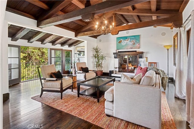 541 Via Del Monte, Palos Verdes Estates, CA 90274 - living room featuring wood ceiling, wood-type flooring, and a chandelier