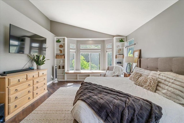 4981 Marin Dr, Oceanside, CA 92056 - bedroom with baseboards, vaulted ceiling, and dark wood finished floors