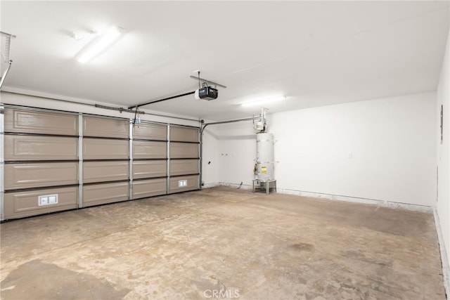 garage featuring a garage door opener and secured water heater