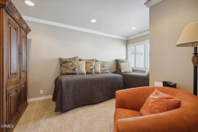 2231 Peninsula Rd, Oxnard, CA 93035 - bedroom with light colored carpet, recessed lighting, and crown molding