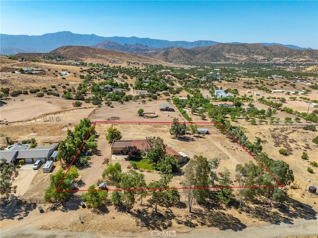 5420 Clayvale St, Acton, CA 93510 - view of rural area featuring a desert landscape, mountains, and property parcel outlined