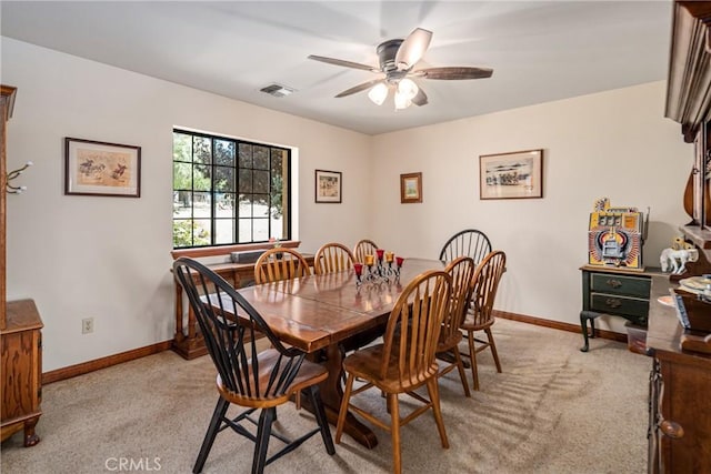 5420 Clayvale St, Acton, CA 93510 - dining room with a ceiling fan, light carpet, and baseboards