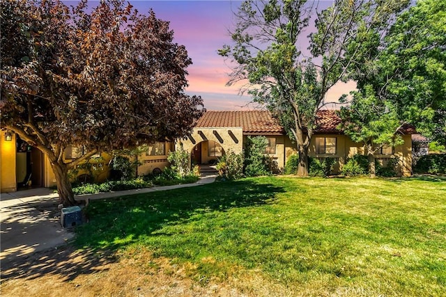 5420 Clayvale St, Acton, CA 93510 - view of front of property featuring a tiled roof, stucco siding, and a front lawn