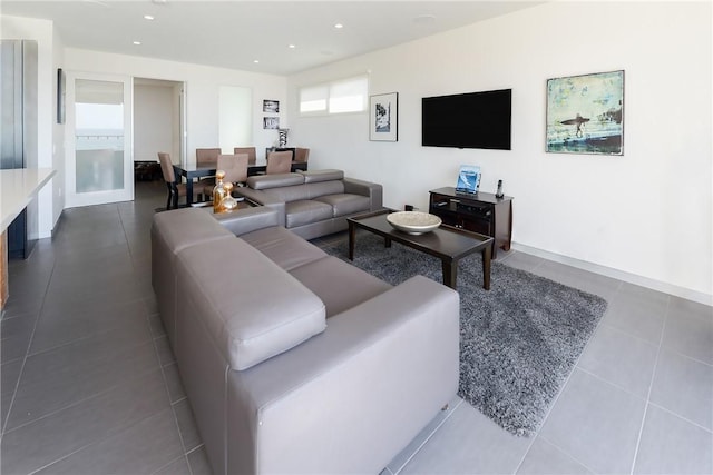 1204 Monterey Blvd, Hermosa Beach, CA 90254 - living area with dark tile patterned flooring and recessed lighting
