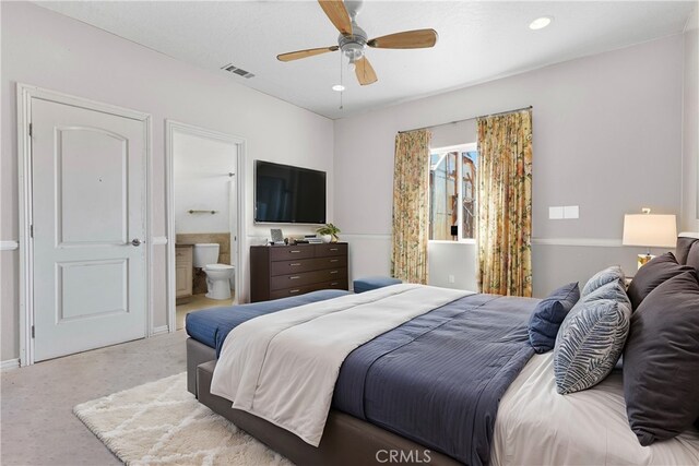 23073 Cielito Dr, Apple Valley, CA 92308 - carpeted bedroom with ensuite bathroom, recessed lighting, and ceiling fan