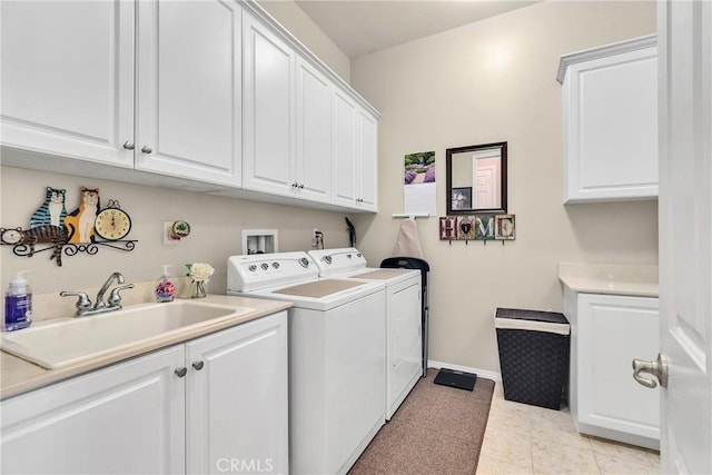 455 Everest Peak, Beaumont, CA 92223 - washroom with a sink, baseboards, cabinet space, and washer and dryer