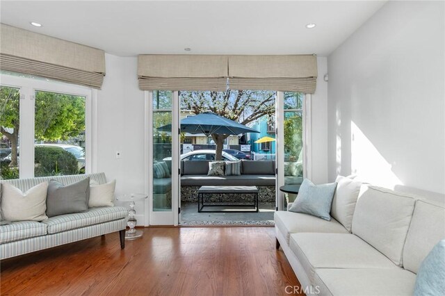 236 7th St, Seal Beach, CA 90740 - living room featuring wood finished floors, recessed lighting, and baseboards