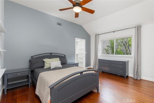 236 7th St, Seal Beach, CA 90740 - bedroom featuring lofted ceiling, wood finished floors, baseboards, and a ceiling fan