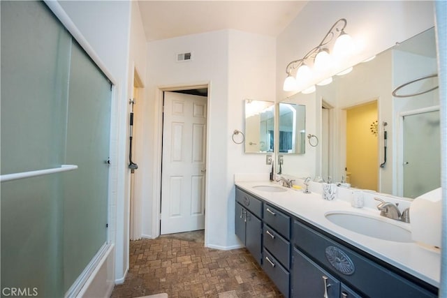 1041 S Positano Ave, Anaheim, CA 92808 - bathroom with a shower with shower door, visible vents, and a sink
