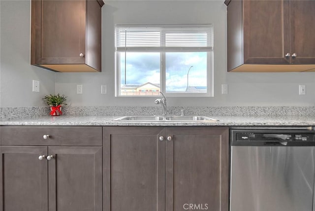 kitchen featuring a sink, dark brown cabinetry, and stainless steel dishwasher