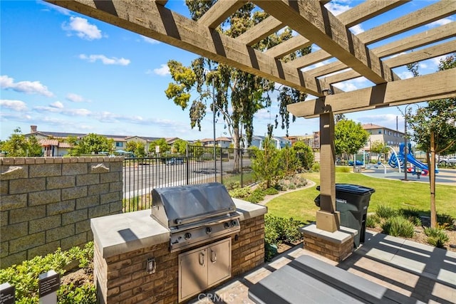 133 Lantana Dr, Stanton, CA 90680 - view of patio / terrace featuring a playground, a pergola, and a residential view