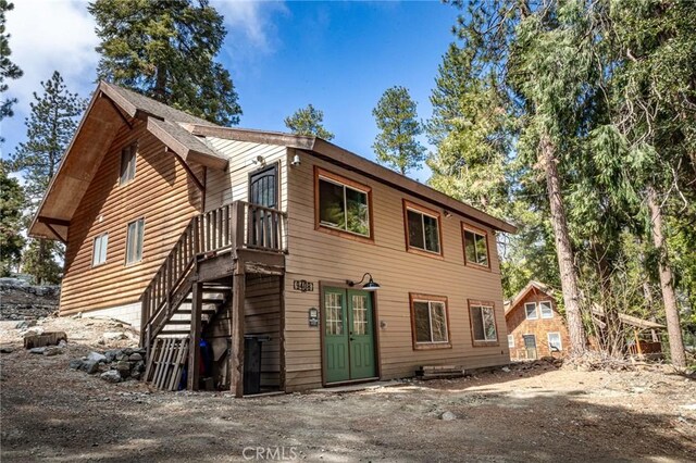 9408 Mill Dr, Forest Falls, CA 92339 - back of house featuring stairs and french doors