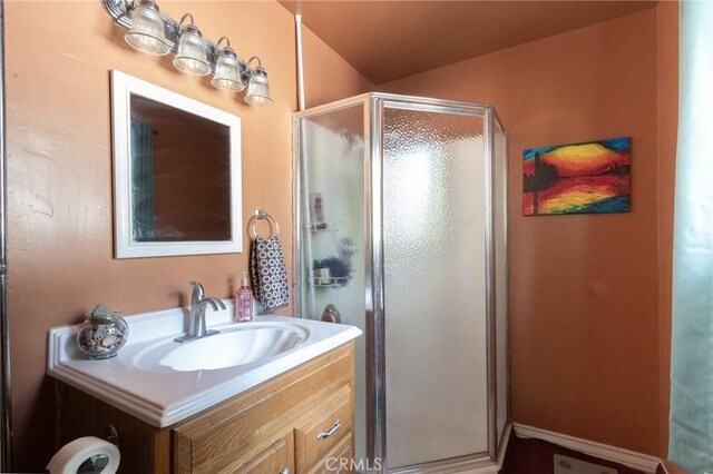9408 Mill Dr, Forest Falls, CA 92339 - bathroom with vanity and a stall shower