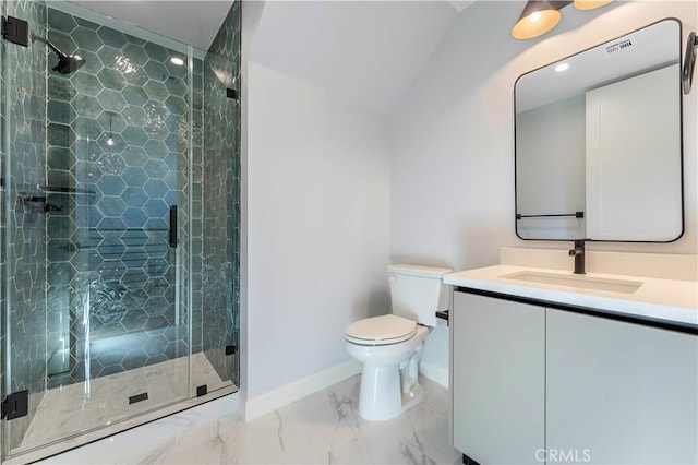 709 S 2nd Ave Unit 2, Arcadia, CA 91006 - full bath featuring baseboards, toilet, vanity, a marble finish shower, and marble finish flooring