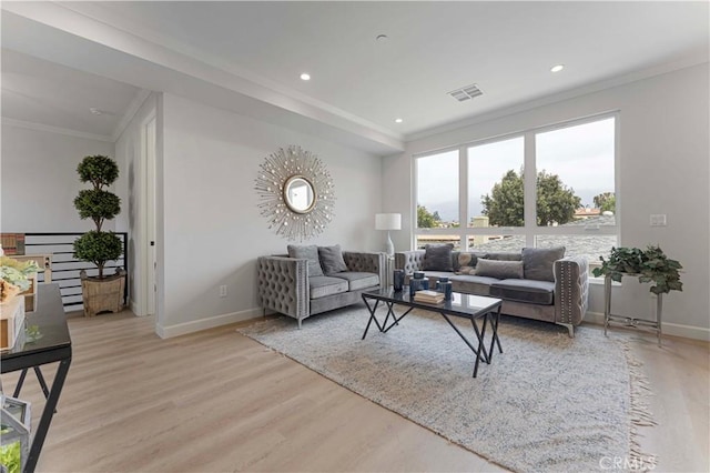 709 S 2nd Ave Unit 2, Arcadia, CA 91006 - living area with ornamental molding, light wood-style floors, baseboards, and recessed lighting