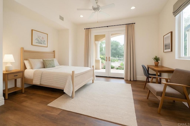 13645 Paseo De La Huerta, Poway, CA 92064 - bedroom featuring access to exterior, french doors, recessed lighting, dark wood-style flooring, and baseboards