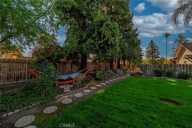 view of yard featuring a fenced backyard