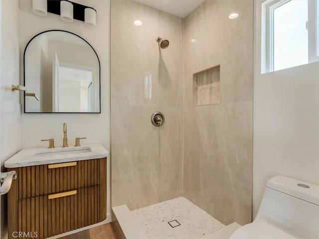 1912 8th St, Los Osos, CA 93402 - full bath with toilet, tiled shower, and vanity