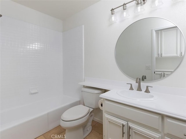 full bath with toilet, vanity, shower / bathtub combination, and tile patterned floors