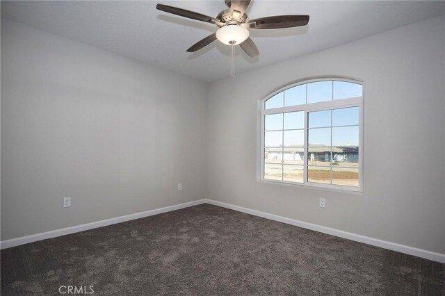 17796 Valencia St, Hesperia, CA 92345 - unfurnished room with dark colored carpet, ceiling fan, and baseboards