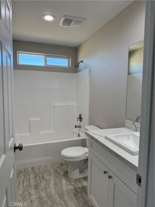 17796 Valencia St, Hesperia, CA 92345 - bathroom with vanity, washtub / shower combination, toilet, and recessed lighting