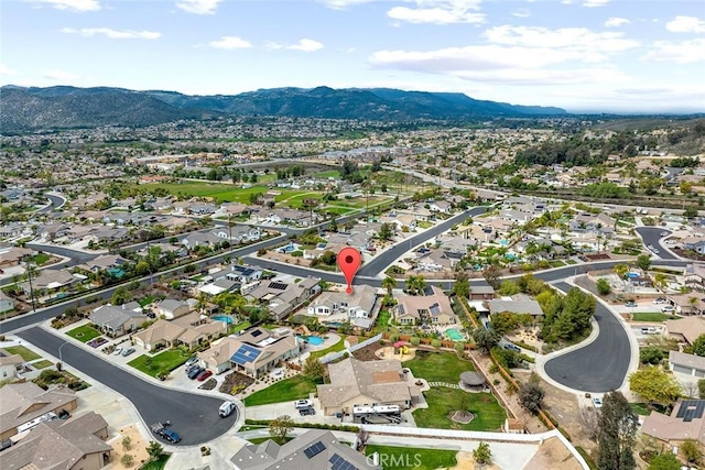 bird's eye view featuring a mountain view and a residential view