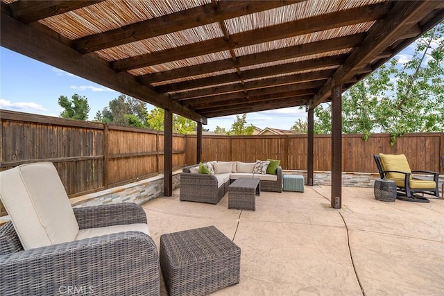 view of patio / terrace with an outdoor hangout area and a fenced backyard