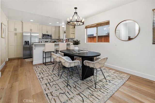 1517 Felspar St, San Diego, CA 92109 - dining area featuring a chandelier, light wood-style floors, baseboards, and recessed lighting