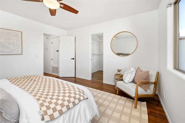 1517 Felspar St, San Diego, CA 92109 - bedroom featuring wood finished floors, baseboards, a spacious closet, and a ceiling fan