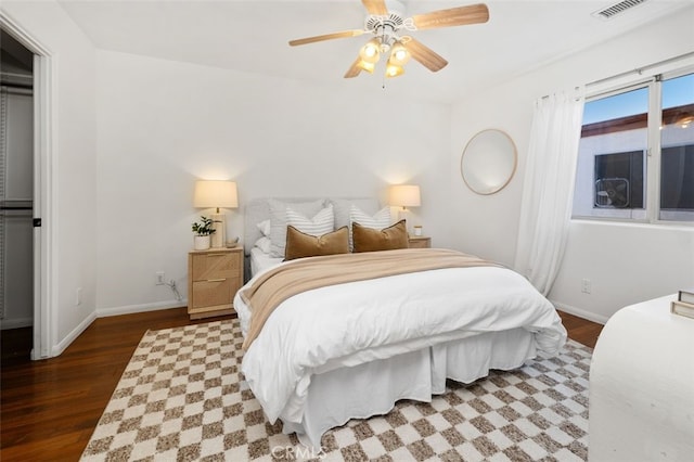 1517 Felspar St, San Diego, CA 92109 - bedroom with wood finished floors, baseboards, and a ceiling fan