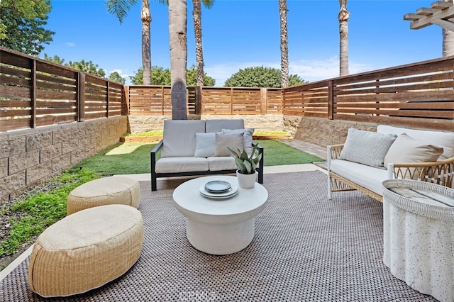 1517 Felspar St, San Diego, CA 92109 - fenced backyard with an outdoor hangout area and a patio area