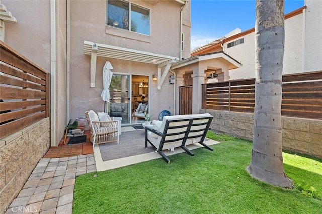 1517 Felspar St, San Diego, CA 92109 - rear view of property with stucco siding, a patio, and an outdoor living space