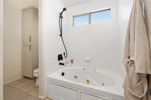 1517 Felspar St, San Diego, CA 92109 - bathroom with toilet, a combined bath / shower with jetted tub, baseboards, and tile patterned flooring