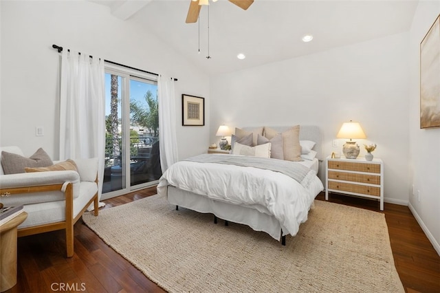 1517 Felspar St, San Diego, CA 92109 - bedroom with access to outside, wood finished floors, a ceiling fan, recessed lighting, and baseboards