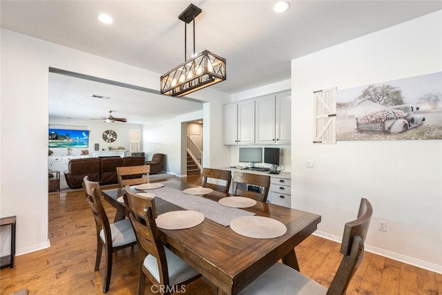 33734 Wild Horse Way, Yucaipa, CA 92399 - dining space featuring light wood-style flooring, ceiling fan, recessed lighting, and baseboards