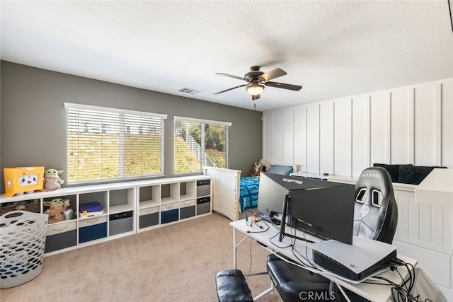 33734 Wild Horse Way, Yucaipa, CA 92399 - office area featuring ceiling fan, carpet flooring, and a textured ceiling