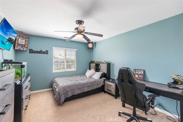 33734 Wild Horse Way, Yucaipa, CA 92399 - bedroom featuring light carpet, an office area, baseboards, and a ceiling fan