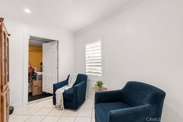 915 S Danehurst Ave, Glendora, CA 91740 - living area featuring crown molding, light tile patterned flooring, baseboards, and recessed lighting