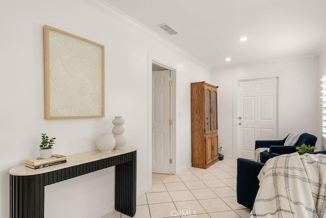 915 S Danehurst Ave, Glendora, CA 91740 - living room featuring crown molding, recessed lighting, light tile patterned flooring, and baseboards