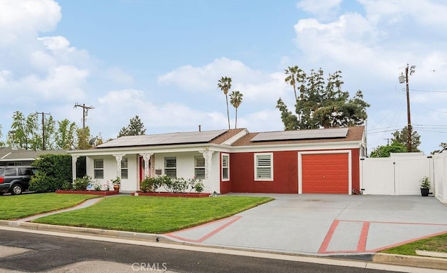 915 S Danehurst Ave, Glendora, CA 91740 - ranch-style home featuring a garage, roof mounted solar panels, a gate, stucco siding, and driveway