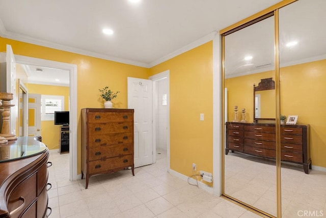 915 S Danehurst Ave, Glendora, CA 91740 - bedroom with crown molding, baseboards, recessed lighting, and a closet