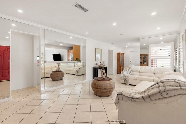 915 S Danehurst Ave, Glendora, CA 91740 - living area featuring crown molding, light tile patterned floors, and recessed lighting