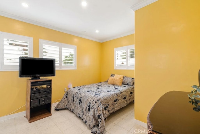 915 S Danehurst Ave, Glendora, CA 91740 - bedroom featuring baseboards, crown molding, recessed lighting, and light tile patterned floors